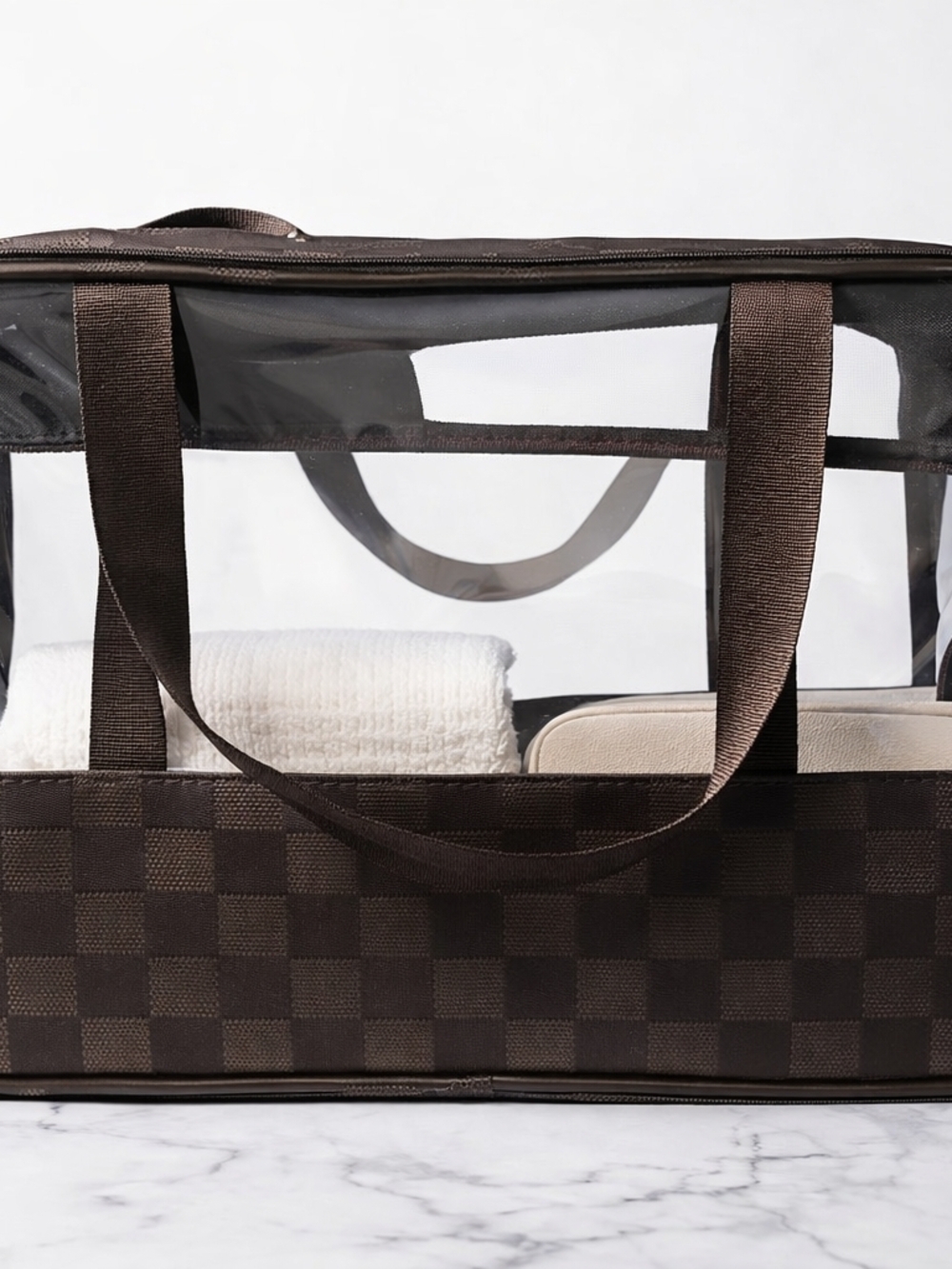 ✨️Large Clear Travel Bag Checkered Cosmetic Organizer + FREE Beauty Bundle🌻 - Picture 2 of 2